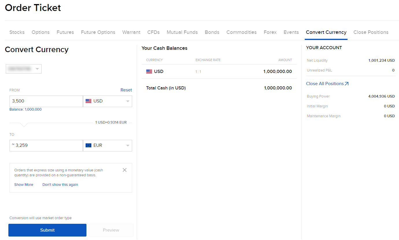 Image of the convert currency panel in Portal. 